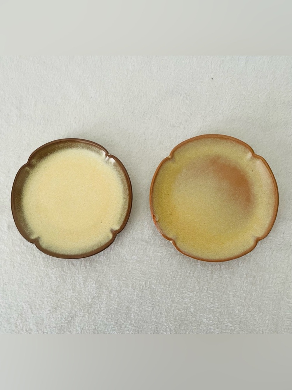 Vintage Frankoma Pottery Plainsman Dessert Plates 5DE Set Of 2 Cream Brown 4”